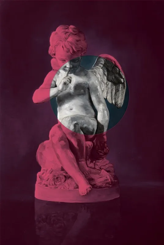 Seated Cupid, 2021 — oil on canvas with tinted acrylic