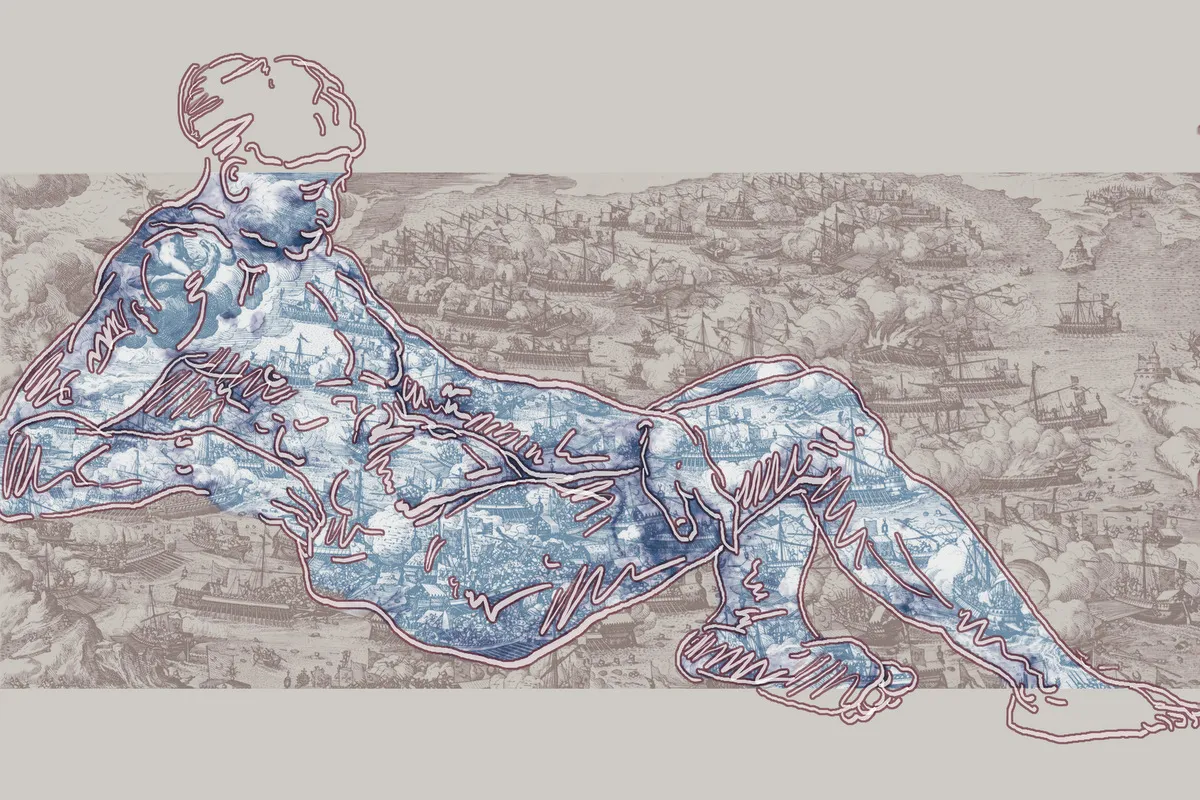 Ornament + body (ship), 2006 — handpainted mixed media on Belgium linen