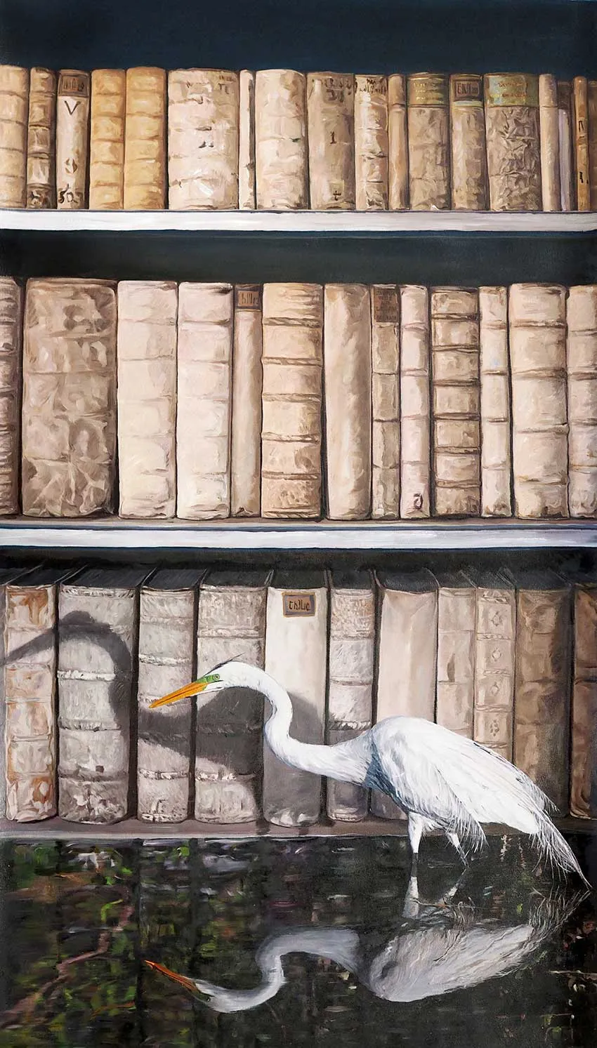 Flooded Library 1, 2018 — oil on canvas mounted to board