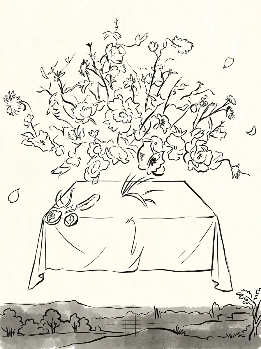 Ink study for Floating Flowers #11